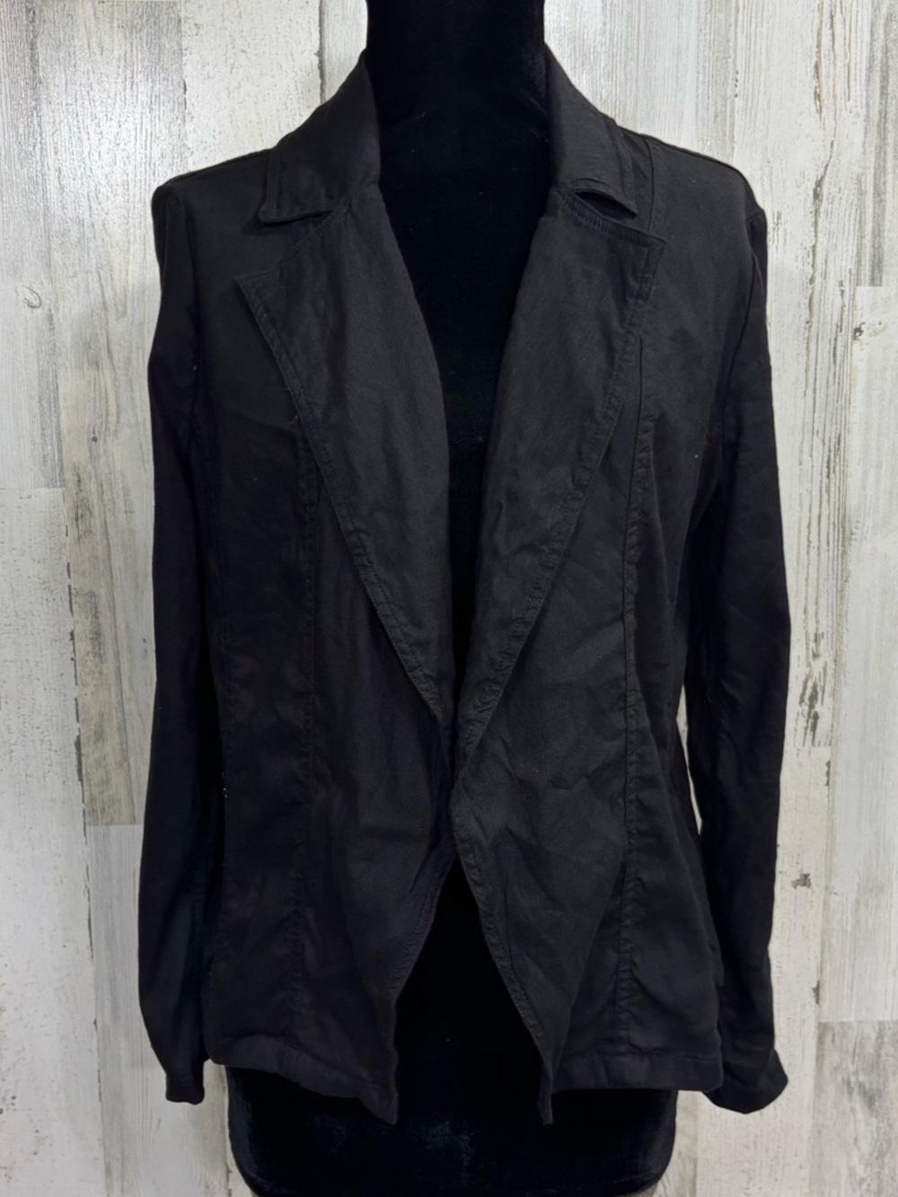 Chico’s Black Linen Blend Stretch Open-Front Jacket Blazer